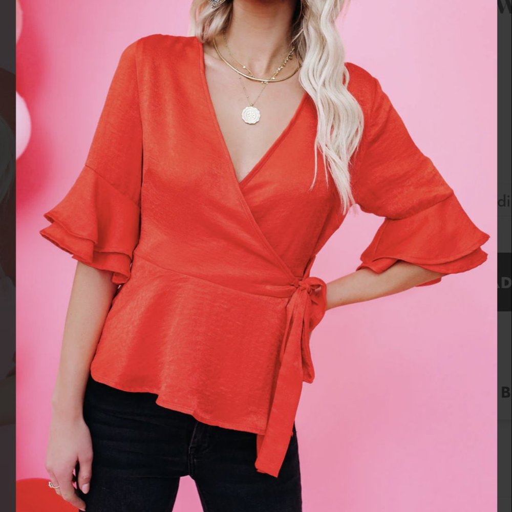 Allure Satin Ruffle Wrap Top - Extra Small